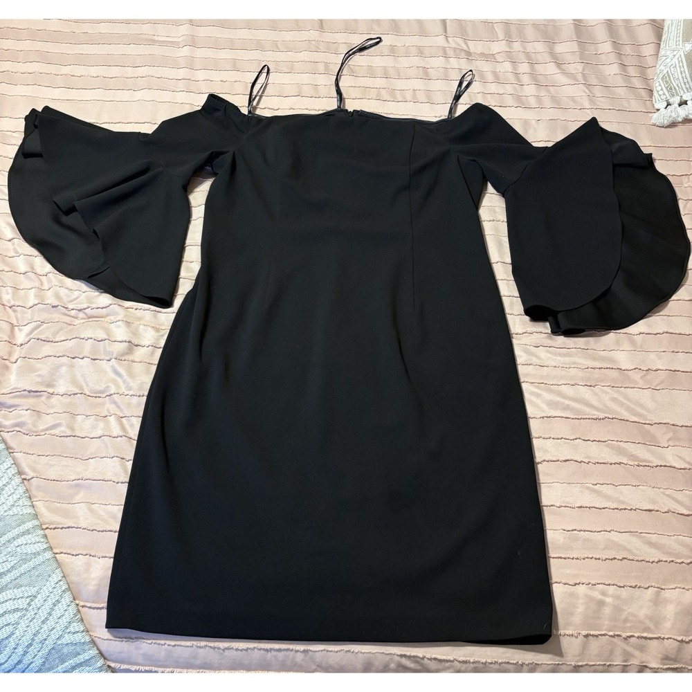 Calvin Klein Black Cold Shoulder Bell Sleeve Sheath Dress Size 16 Cocktail Party